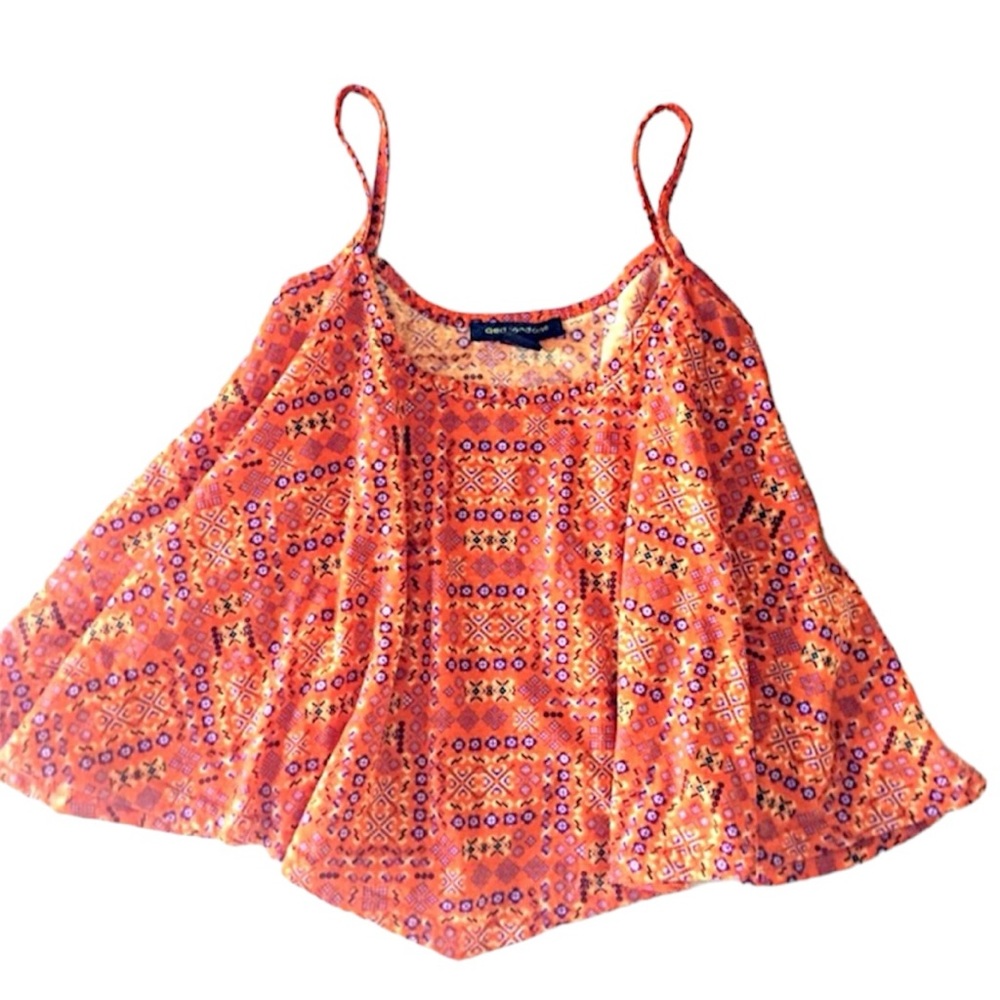 QED London Handkerchief Tank Top Tangerine Orange Print Sz Medium